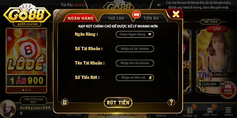 Hướng dẫn rút tiền tại Go88